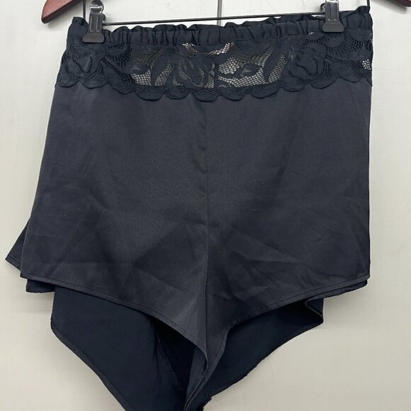 laVie en Rose Black Satin Sleep Shorts Lace Sides/Back Drawstring XXL - Picture 4 of 9